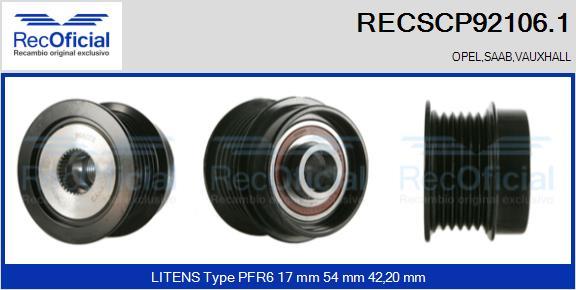 RECOFICIAL RECSCP92106.1 - Ремъчна шайба, генератор vvparts.bg