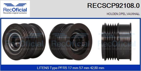 RECOFICIAL RECSCP92108.0 - Ремъчна шайба, генератор vvparts.bg