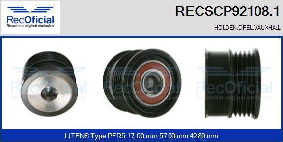 RECOFICIAL RECSCP92108.1 - Ремъчна шайба, генератор vvparts.bg