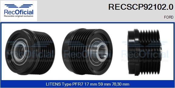 RECOFICIAL RECSCP92102.0 - Ремъчна шайба, генератор vvparts.bg