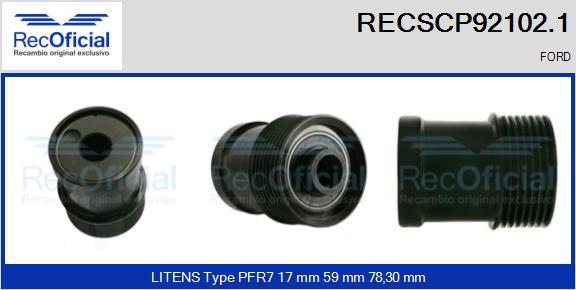 RECOFICIAL RECSCP92102.1 - Ремъчна шайба, генератор vvparts.bg