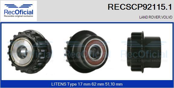 RECOFICIAL RECSCP92115.1 - Ремъчна шайба, генератор vvparts.bg