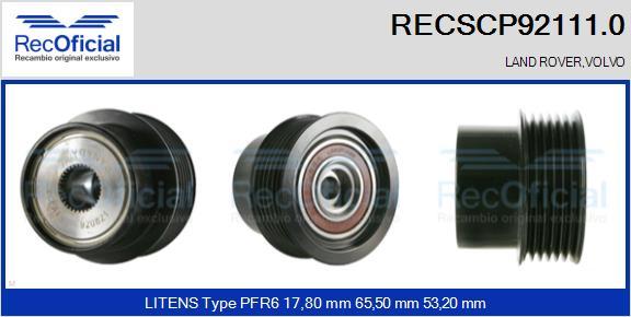 RECOFICIAL RECSCP92111.0 - Ремъчна шайба, генератор vvparts.bg