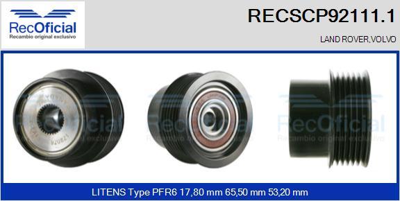 RECOFICIAL RECSCP92111.1 - Ремъчна шайба, генератор vvparts.bg