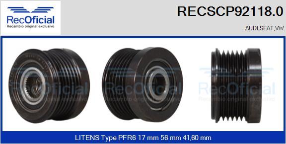 RECOFICIAL RECSCP92118.0 - Ремъчна шайба, генератор vvparts.bg