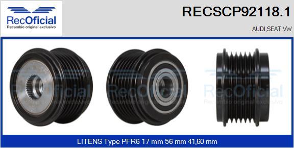 RECOFICIAL RECSCP92118.1 - Ремъчна шайба, генератор vvparts.bg