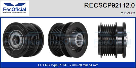 RECOFICIAL RECSCP92112.0 - Ремъчна шайба, генератор vvparts.bg