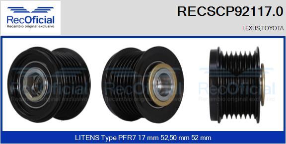 RECOFICIAL RECSCP92117.0 - Ремъчна шайба, генератор vvparts.bg