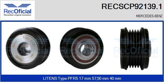 RECOFICIAL RECSCP92139.1 - Ремъчна шайба, генератор vvparts.bg