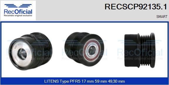 RECOFICIAL RECSCP92135.1 - Ремъчна шайба, генератор vvparts.bg