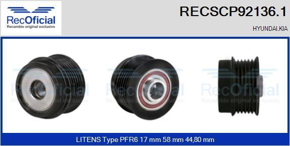 RECOFICIAL RECSCP92136.1 - Ремъчна шайба, генератор vvparts.bg