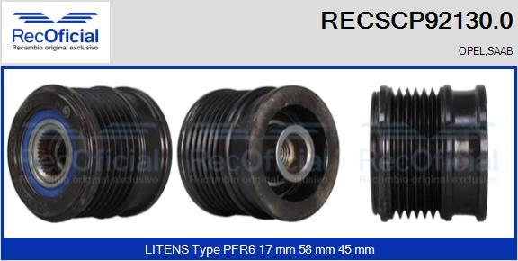 RECOFICIAL RECSCP92130.0 - Ремъчна шайба, генератор vvparts.bg