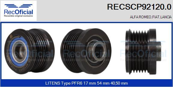 RECOFICIAL RECSCP92120.0 - Ремъчна шайба, генератор vvparts.bg