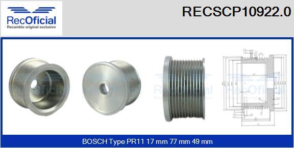 RECOFICIAL RECSCP10922.0 - Ремъчна шайба, генератор vvparts.bg