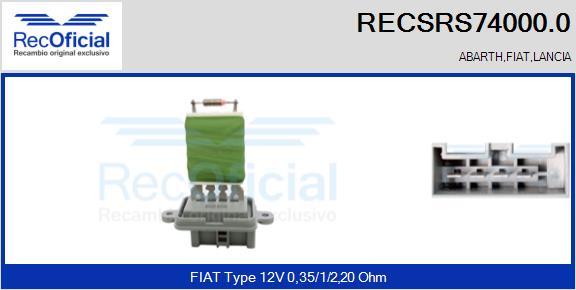 RECOFICIAL RECSRS74000.0 - Съпротивление, вентилатор за вътрешно пространство vvparts.bg