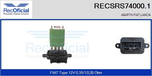 RECOFICIAL RECSRS74000.1 - Съпротивление, вентилатор за вътрешно пространство vvparts.bg