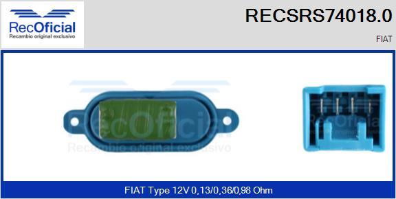 RECOFICIAL RECSRS74018.0 - Съпротивление, вентилатор за вътрешно пространство vvparts.bg