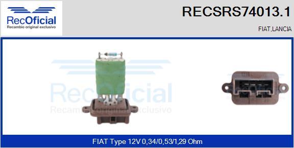 RECOFICIAL RECSRS74013.1 - Съпротивление, вентилатор за вътрешно пространство vvparts.bg