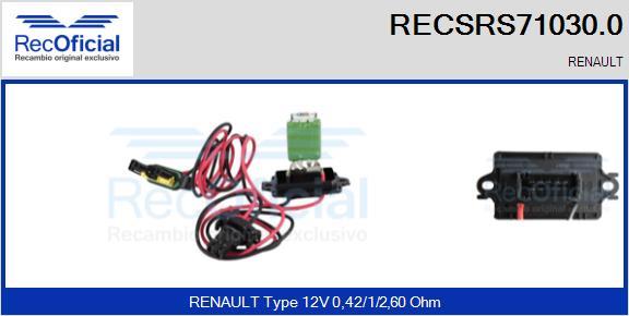 RECOFICIAL RECSRS71030.0 - Съпротивление, вентилатор за вътрешно пространство vvparts.bg