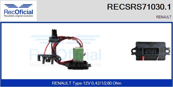 RECOFICIAL RECSRS71030.1 - Съпротивление, вентилатор за вътрешно пространство vvparts.bg