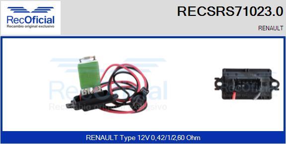 RECOFICIAL RECSRS71023.0 - Съпротивление, вентилатор за вътрешно пространство vvparts.bg