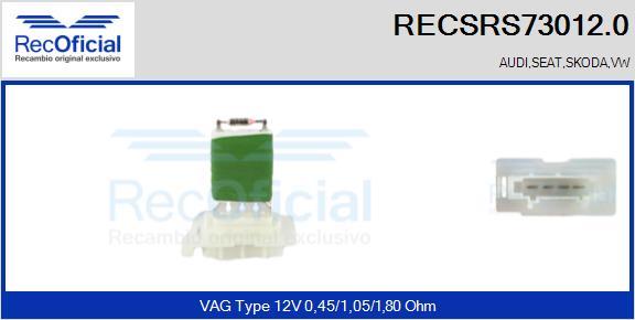 RECOFICIAL RECSRS73012.0 - Съпротивление, вентилатор за вътрешно пространство vvparts.bg