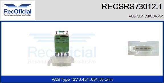RECOFICIAL RECSRS73012.1 - Съпротивление, вентилатор за вътрешно пространство vvparts.bg