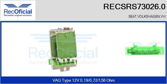 RECOFICIAL RECSRS73026.0 - Съпротивление, вентилатор за вътрешно пространство vvparts.bg