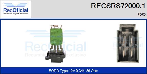RECOFICIAL RECSRS72000.1 - Съпротивление, вентилатор за вътрешно пространство vvparts.bg