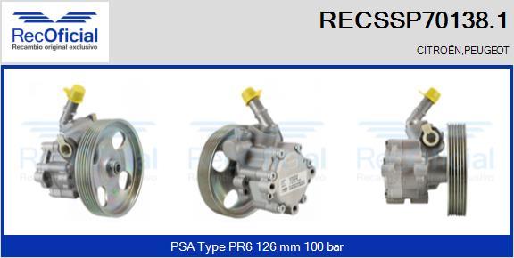 RECOFICIAL RECSSP70138.1 - Хидравлична помпа, кормилно управление vvparts.bg