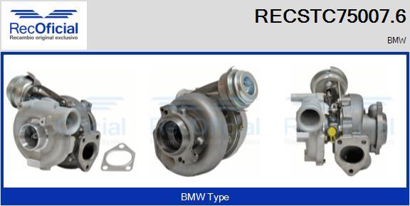 RECOFICIAL RECSTC75007.6 - Турбина, принудително пълнене с въздух vvparts.bg