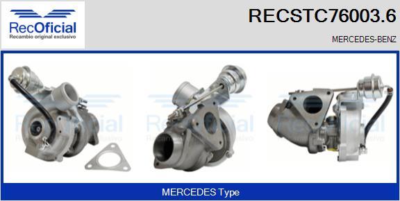 RECOFICIAL RECSTC76003.6 - Турбина, принудително пълнене с въздух vvparts.bg