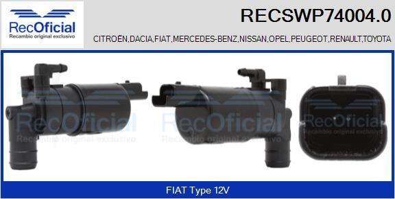 RECOFICIAL RECSWP74004.0 - Водна помпа за миещо устр., почистване на стъклата vvparts.bg