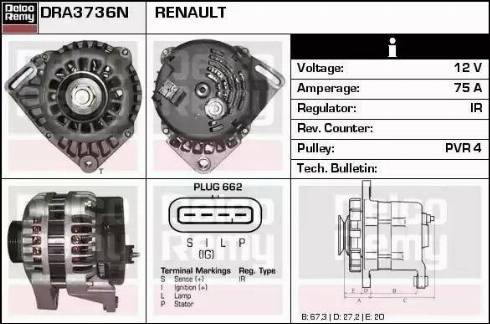 Remy DRA3736N - Генератор vvparts.bg