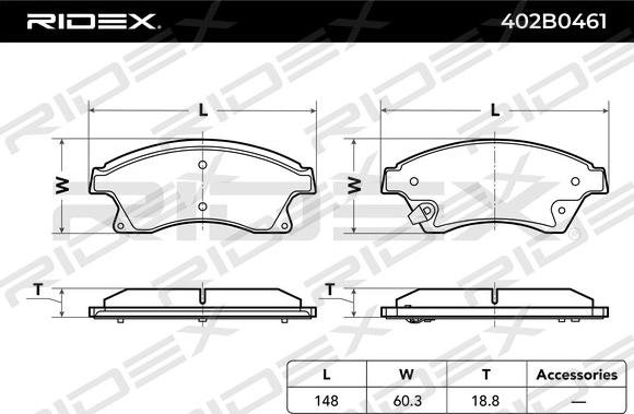 RIDEX 402B0461 - Комплект спирачно феродо, дискови спирачки vvparts.bg