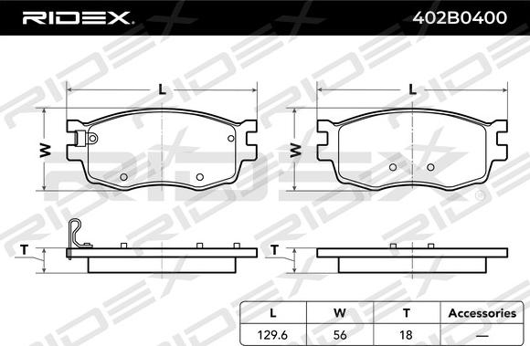 RIDEX 402B0400 - Комплект спирачно феродо, дискови спирачки vvparts.bg