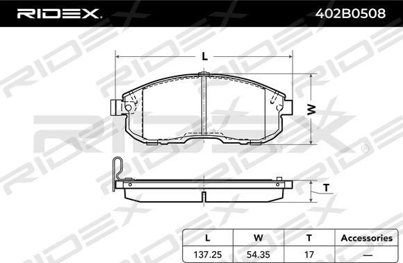 RIDEX 402B0508 - Комплект спирачно феродо, дискови спирачки vvparts.bg