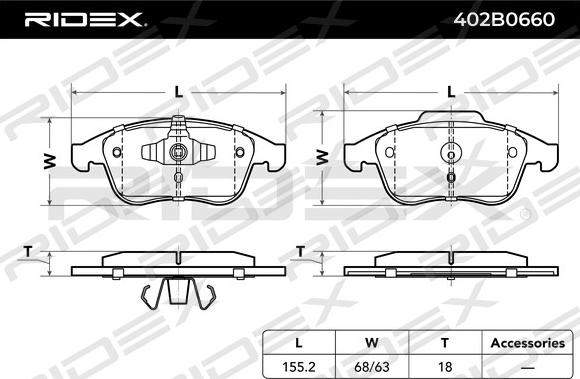 RIDEX 402B0660 - Комплект спирачно феродо, дискови спирачки vvparts.bg