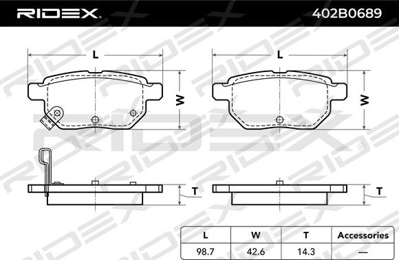 RIDEX 402B0689 - Комплект спирачно феродо, дискови спирачки vvparts.bg