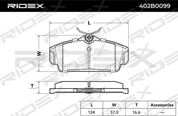 RIDEX 402B0099 - Комплект спирачно феродо, дискови спирачки vvparts.bg