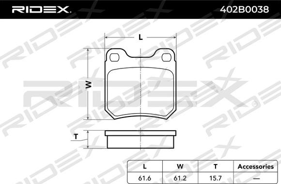 RIDEX 402B0038 - Комплект спирачно феродо, дискови спирачки vvparts.bg