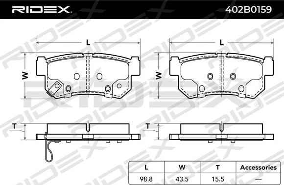 RIDEX 402B0159 - Комплект спирачно феродо, дискови спирачки vvparts.bg