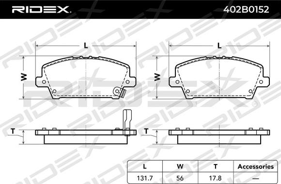 RIDEX 402B0152 - Комплект спирачно феродо, дискови спирачки vvparts.bg