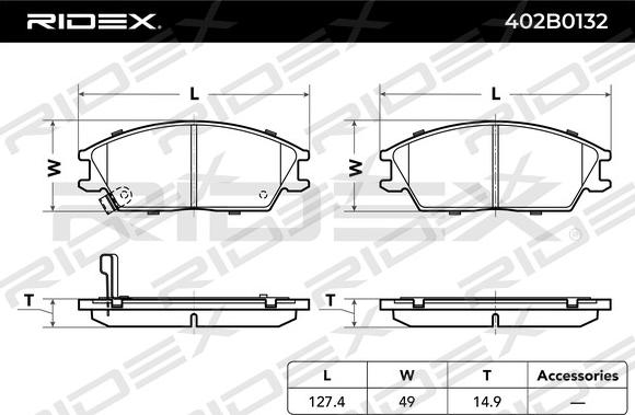 RIDEX 402B0132 - Комплект спирачно феродо, дискови спирачки vvparts.bg