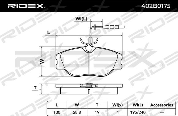 RIDEX 402B0175 - Комплект спирачно феродо, дискови спирачки vvparts.bg