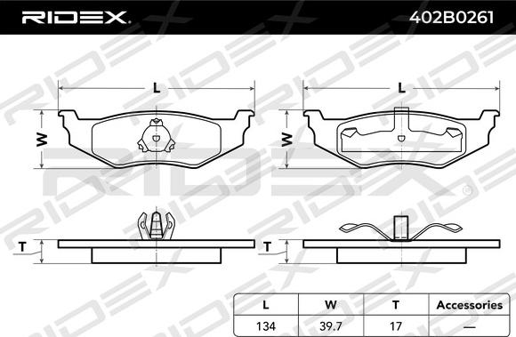 RIDEX 402B0261 - Комплект спирачно феродо, дискови спирачки vvparts.bg