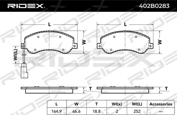 RIDEX 402B0283 - Комплект спирачно феродо, дискови спирачки vvparts.bg