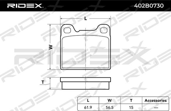 RIDEX 402B0730 - Комплект спирачно феродо, дискови спирачки vvparts.bg