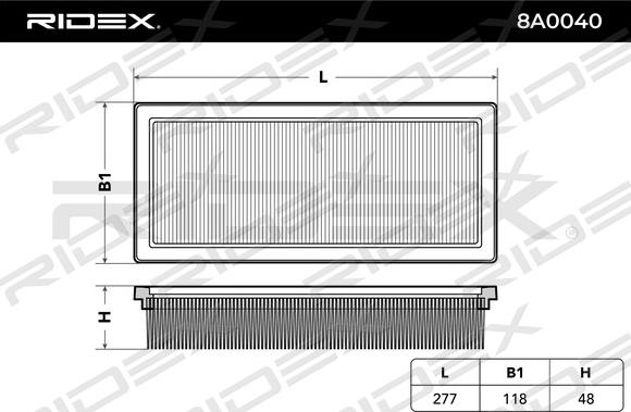RIDEX 8A0040 - Въздушен филтър vvparts.bg