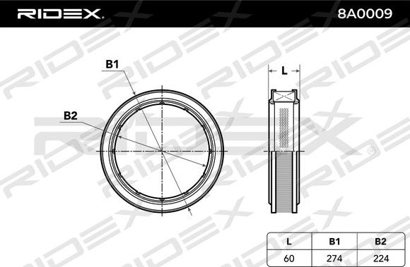 RIDEX 8A0009 - Въздушен филтър vvparts.bg